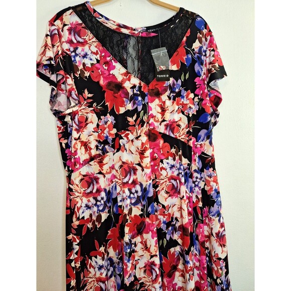 TORRID Floral Midi Skater Dress Plus Sz 2x Studio Knit Lace Whimsigoth Mature - Picture 7 of 15